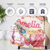 Easter Bunny Donut Basket Kawaii Pastel Cream Background Seamless  Personalised Custom Name Super Soft Fleece Blanket Bed Sofa Throw