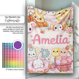 Easter Bunny Donut Basket Kawaii Pastel Cream Background Seamless  Personalised Custom Name Super Soft Fleece Blanket Bed Sofa Throw