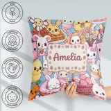 Custom Name Cute Easter Bunny Chick Donut Basket Blue Background Square Filled Cushion Throw Pillow Sofa Bed Home Decor Zip Washable UK Made