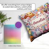 Custom Name Cute Easter Bunny Chick Donut Basket Blue Background Square Filled Cushion Throw Pillow Sofa Bed Home Decor Zip Washable UK Made