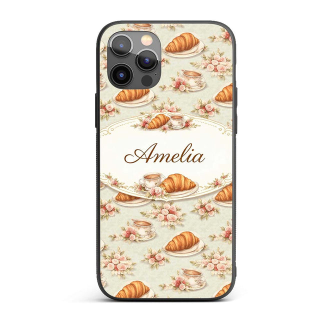 Croissant Coffee Strawberry Dessert Seamless Custom Name Protective Phone Case Mobile Cover Durable Everyday Smartphone Shock Resistant