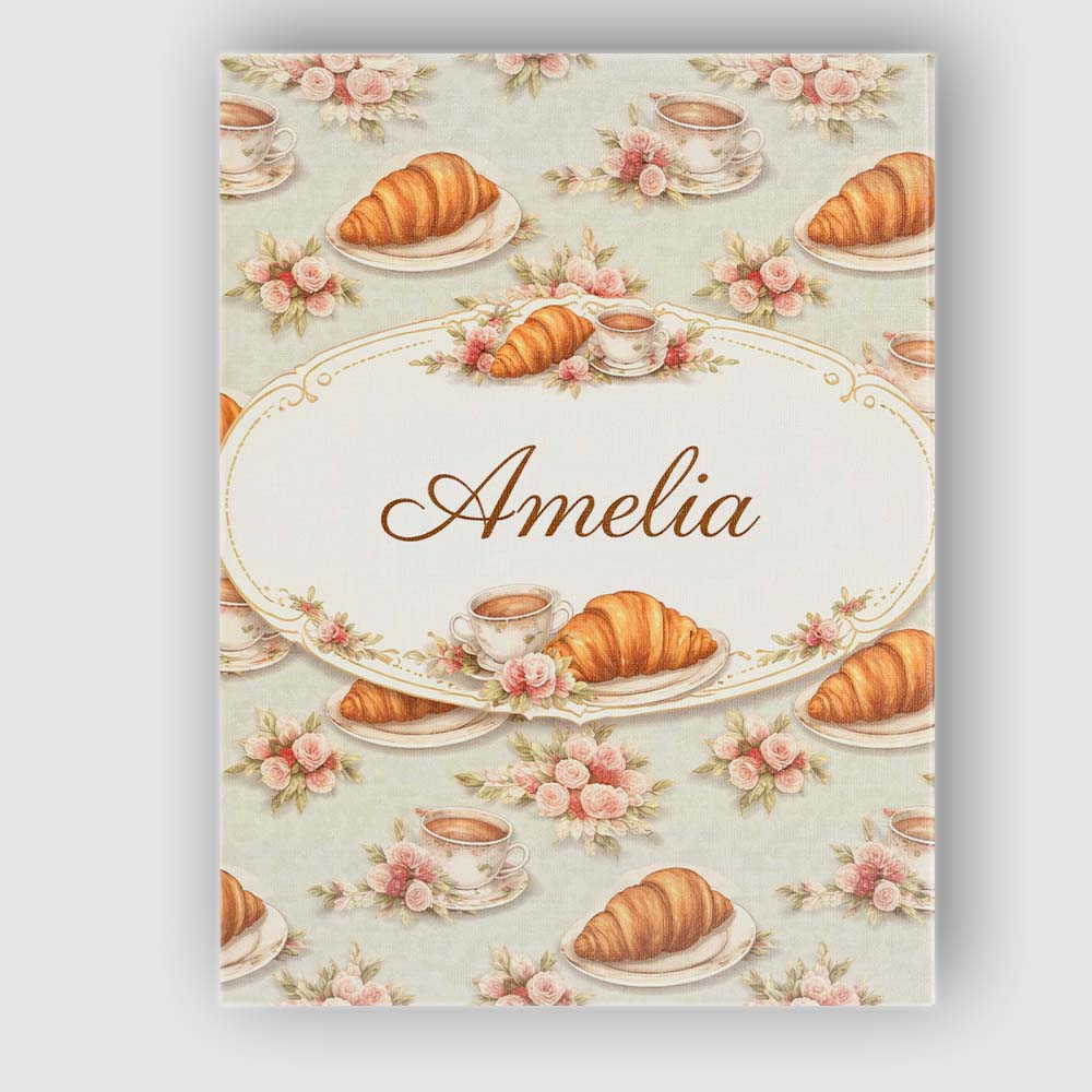 Personalised Name Croissant Coffee Strawberry Dessert Seamless Custom Modern Room Accent Canvas Wall Art Print Decor Picture Ready to Hang