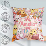 Custom Name Cute Easter Bunny Chick Donut Basket Pink Background Square Filled Cushion Throw Pillow Sofa Bed Home Decor Zip Washable UK Made