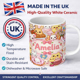 Personalized Custom Name Cute Easter Bunny Chick Donut Basket Kawaii Pink Background 11oz Ceramic Coffee Tea Mug White Large Handle