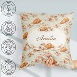 Custom Name Croissant Strawberry Dessert Seamless Pattern Bakery Square Filled Cushion Throw Pillow Sofa Bed Home Decor Zip Washable UK Made