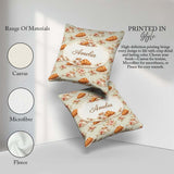 Custom Name Croissant Strawberry Dessert Seamless Pattern Bakery Square Filled Cushion Throw Pillow Sofa Bed Home Decor Zip Washable UK Made