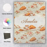 Personalised Name Croissant Coffee Strawberry Dessert Seamless Custom Modern Room Accent Canvas Wall Art Print Decor Picture Ready to Hang