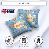 Custom Name Easter Chick Bunny Carrot Rainbow Fence Kawai Blue Square Filled Cushion Throw Pillow Sofa Bed Home Decor Zip Washable UK Made