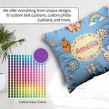 Custom Name Easter Chick Bunny Carrot Rainbow Fence Kawai Blue Square Filled Cushion Throw Pillow Sofa Bed Home Decor Zip Washable UK Made