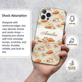 Croissant Coffee Strawberry Dessert Seamless Custom Name Protective Phone Case Mobile Cover Durable Everyday Smartphone Shock Resistant