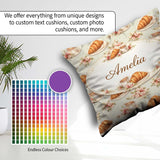 Custom Name Croissant Strawberry Dessert Seamless Pattern Bakery Square Filled Cushion Throw Pillow Sofa Bed Home Decor Zip Washable UK Made