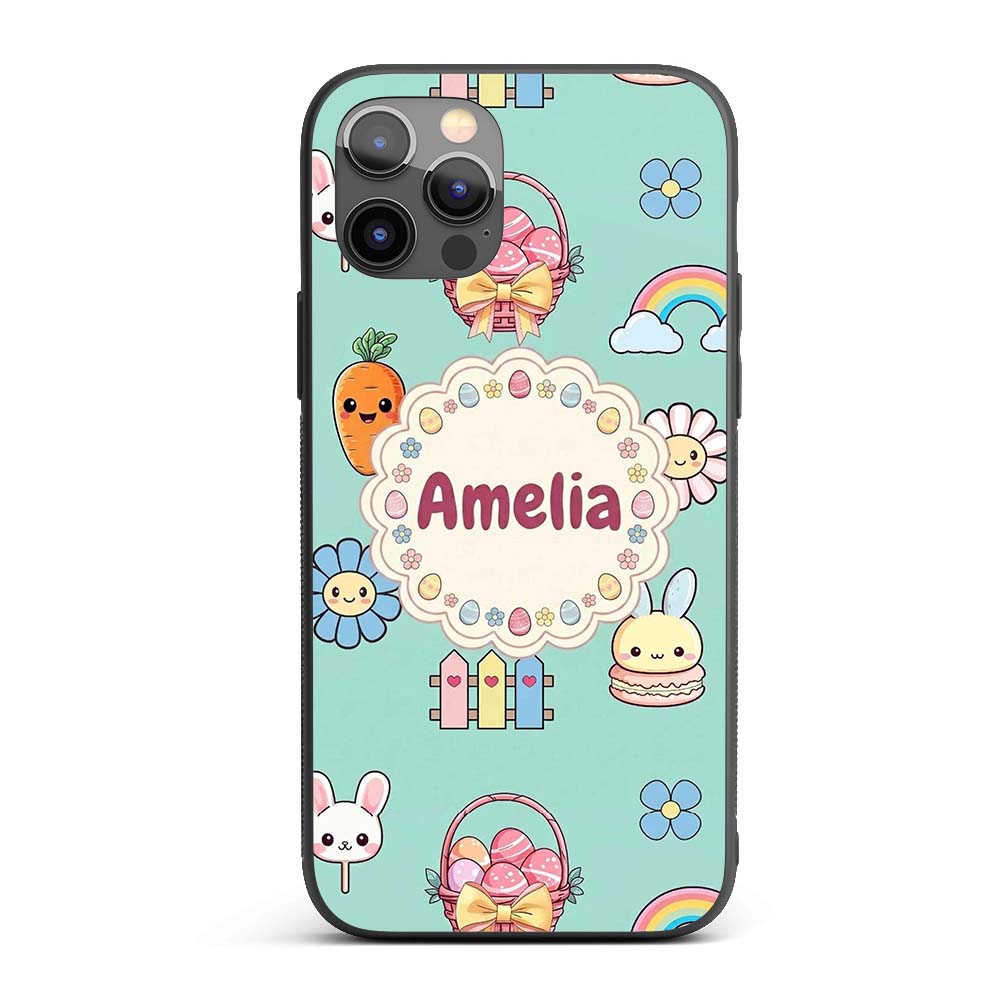 Easter Chick Bunny Carrot Rainbow Fence Kawai Custom Name Protective Phone Case Mobile Cover Durable Everyday Smartphone Shock Resistant