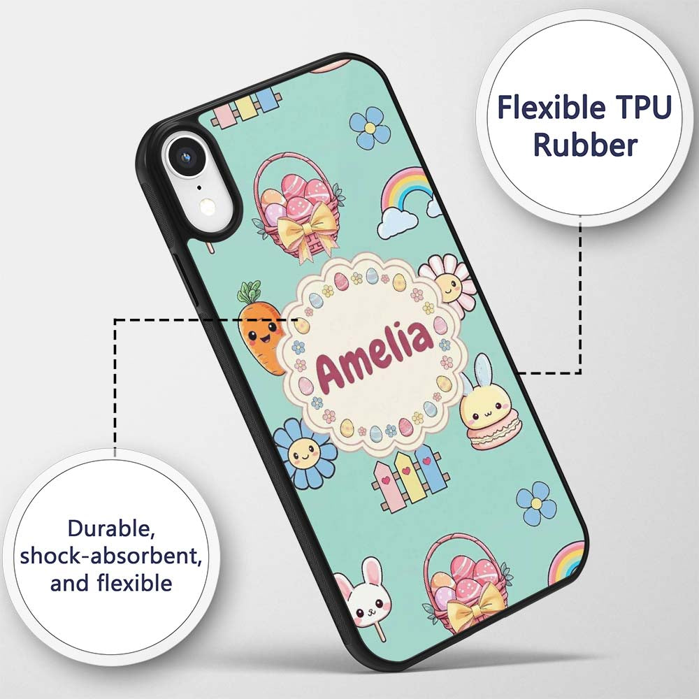 Easter Chick Bunny Carrot Rainbow Fence Kawai Custom Name Protective Phone Case Mobile Cover Durable Everyday Smartphone Shock Resistant