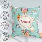 Custom Name Easter Chick Bunny Carrot Rainbow Fence Kawai Mint Square Filled Cushion Throw Pillow Sofa Bed Home Decor Zip Washable UK Made
