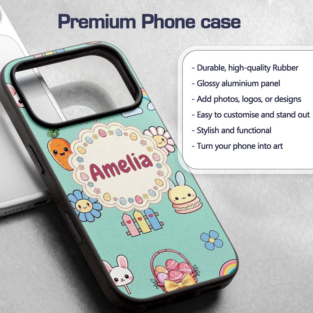Easter Chick Bunny Carrot Rainbow Fence Kawai Custom Name Protective Phone Case Mobile Cover Durable Everyday Smartphone Shock Resistant