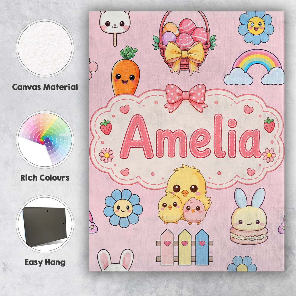 Personalised Name Easter Chick Bunny Carrot Custom  Bespoke Interior Contemporary Canvas Wall Art Print Decor Picture Ready to Hang