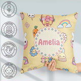 Custom Name Easter Chick Carrot Rainbow Flower Yellow Background Square Filled Cushion Throw Pillow Sofa Bed Home Decor Zip Washable UK Made
