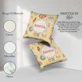 Custom Name Easter Chick Carrot Rainbow Flower Yellow Background Square Filled Cushion Throw Pillow Sofa Bed Home Decor Zip Washable UK Made