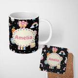 Personalized Custom Name Easter Chick Bunny Carrot Rainbow Black Starry Background Seamless 11oz Ceramic Coffee Tea Mug White Large Handle