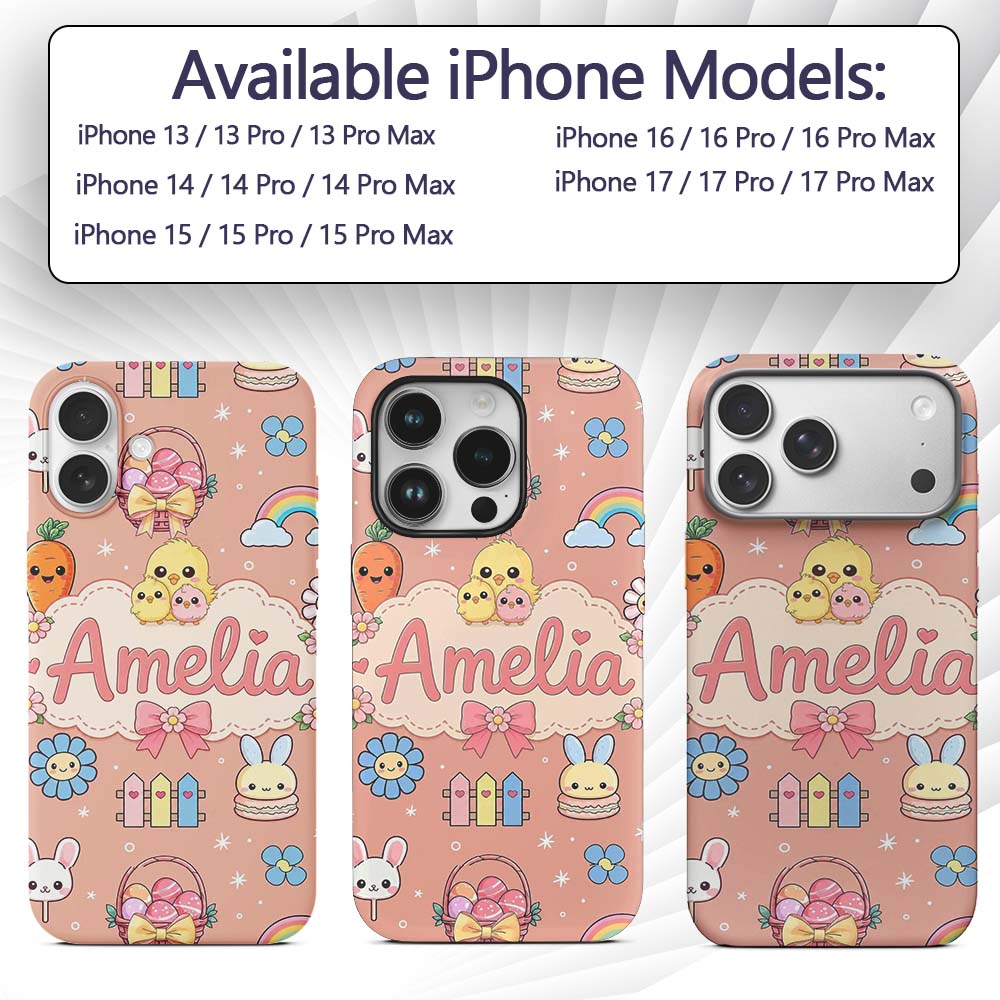 Easter Chick Bunny Carrot Rainbow Flower Peach Custom Name Protective Phone Case Mobile Cover Durable Everyday Smartphone Shock Resistant