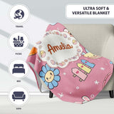 Easter Chick Bunny Carrot Rainbow Rose Pink Background Seamless  Personalised Custom Name Super Soft Fleece Blanket Bed Sofa Throw