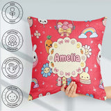 Custom Name Easter Chick Bunny Carrot Rainbow Flower Kawai Red Square Filled Cushion Throw Pillow Sofa Bed Home Decor Zip Washable UK Made