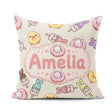 Custom Name Easter Bunny Ice Cream Donut Chick Kawaii Background Square Filled Cushion Throw Pillow Sofa Bed Home Decor Zip Washable UK Made