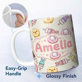 Personalized Custom Name Cute Easter Bunny Ice Cream Donut Chick Kawaii Background Seamless 11oz Ceramic Coffee Tea Mug White Large Handle