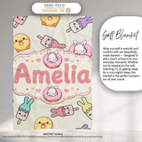 Cute Easter Bunny Ice Cream Donut Chick Kawaii Background Seamless  Personalised Custom Name Super Soft Fleece Blanket Bed Sofa Throw