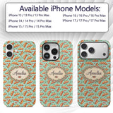 Hand Drawn Croissant Cherry Leaf Seamless Pattern Custom Name Protective Phone Case Mobile Cover Durable Everyday Smartphone Shock Resistant