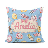 Custom Name Cute Easter Bunny Ice Cream Donut Chick Kawaii Blue Square Filled Cushion Throw Pillow Sofa Bed Home Decor Zip Washable UK Made