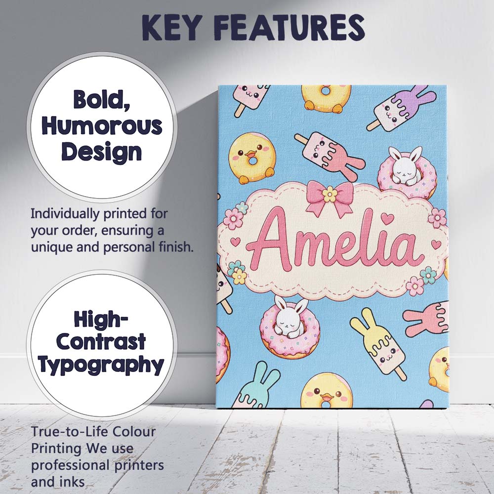 Personalised Name Cute Easter Bunny Ice Custom  Modern Room Accent Elegant Feature Canvas Wall Art Print Decor Picture Ready to Hang