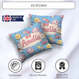 Custom Name Cute Easter Bunny Ice Cream Donut Chick Kawaii Blue Square Filled Cushion Throw Pillow Sofa Bed Home Decor Zip Washable UK Made