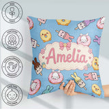 Custom Name Cute Easter Bunny Ice Cream Donut Chick Kawaii Blue Square Filled Cushion Throw Pillow Sofa Bed Home Decor Zip Washable UK Made