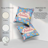 Custom Name Cute Easter Bunny Ice Cream Donut Chick Kawaii Blue Square Filled Cushion Throw Pillow Sofa Bed Home Decor Zip Washable UK Made