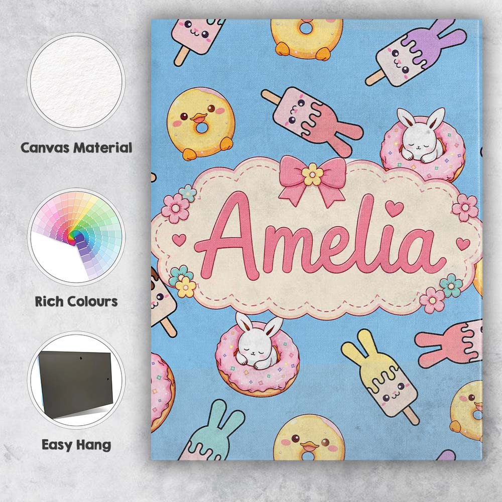Personalised Name Cute Easter Bunny Ice Custom  Modern Room Accent Elegant Feature Canvas Wall Art Print Decor Picture Ready to Hang