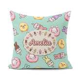 Custom Name Cute Easter Bunny Ice Cream Donut Chick Kawaii Mint Square Filled Cushion Throw Pillow Sofa Bed Home Decor Zip Washable UK Made