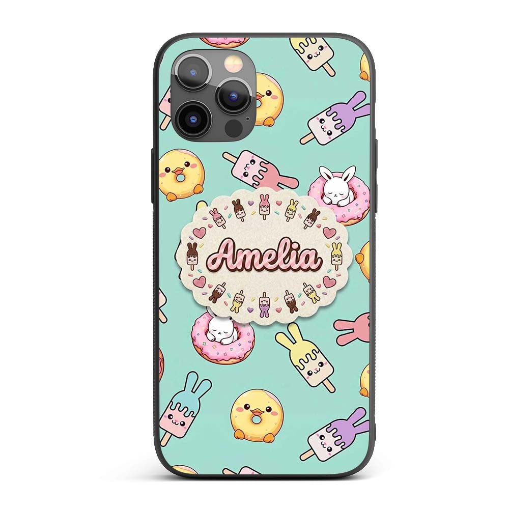Cute Easter Bunny Ice Cream Donut Chick Kawaii Custom Name Protective Phone Case Mobile Cover Durable Everyday Smartphone Shock Resistant