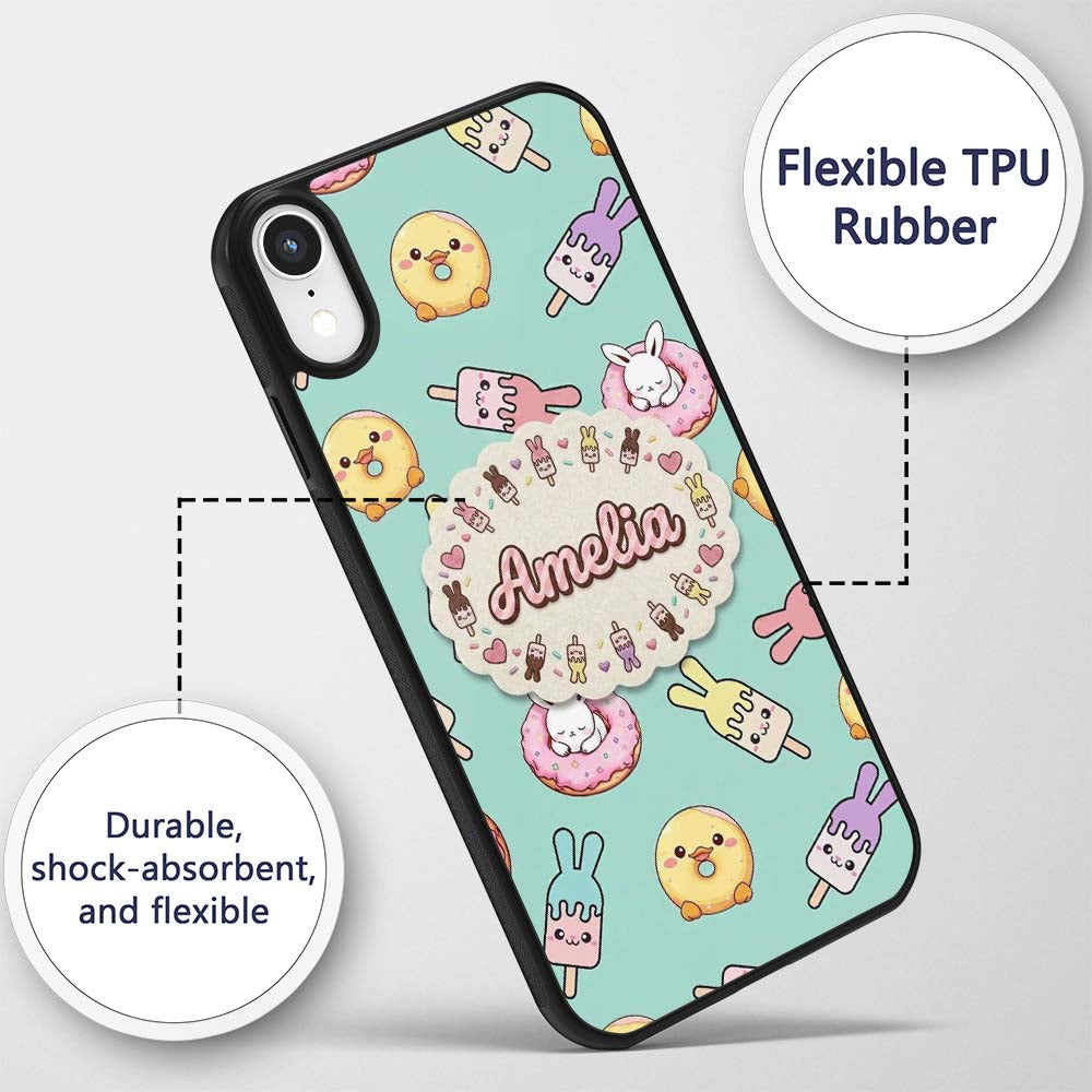 Cute Easter Bunny Ice Cream Donut Chick Kawaii Custom Name Protective Phone Case Mobile Cover Durable Everyday Smartphone Shock Resistant