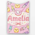 Cute Easter Bunny Ice Cream Donut Chick Kawaii Pastel Pink  Personalised Custom Name Super Soft Fleece Blanket Bed Sofa Throw