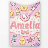 Cute Easter Bunny Ice Cream Donut Chick Kawaii Pastel Pink  Personalised Custom Name Super Soft Fleece Blanket Bed Sofa Throw