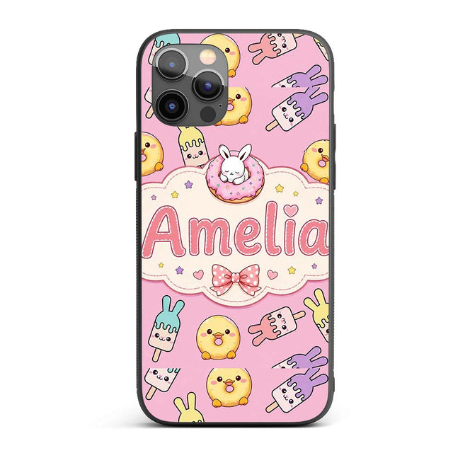 Cute Easter Bunny Ice Cream Donut Chick Kawaii Custom Name Protective Phone Case Mobile Cover Durable Everyday Smartphone Shock Resistant
