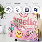 Cute Easter Bunny Ice Cream Donut Chick Kawaii Pastel Pink  Personalised Custom Name Super Soft Fleece Blanket Bed Sofa Throw