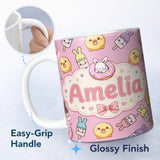 Personalized Custom Name Cute Easter Bunny Ice Cream Donut Chick Kawaii Pastel Pink 11oz Ceramic Coffee Tea Mug White Large Handle