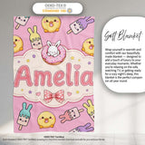 Cute Easter Bunny Ice Cream Donut Chick Kawaii Pastel Pink  Personalised Custom Name Super Soft Fleece Blanket Bed Sofa Throw