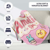 Cute Easter Bunny Ice Cream Donut Chick Kawaii Pastel Pink  Personalised Custom Name Super Soft Fleece Blanket Bed Sofa Throw