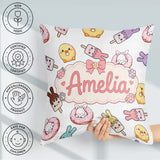 Custom Name Easter Bunny Ice Cream Donut Chick Kawaii Light Grey Square Filled Cushion Throw Pillow Sofa Bed Home Decor Zip Washable UK Made