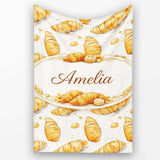 Artistic Sketch Croissant Seamless Pattern Ink Style Bakery Lovely  Personalised Custom Name Super Soft Fleece Blanket Bed Sofa Throw