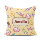 Custom Name Easter Bunny Ice Cream Donut Chick Kawaii Background Square Filled Cushion Throw Pillow Sofa Bed Home Decor Zip Washable UK Made