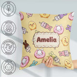 Custom Name Easter Bunny Ice Cream Donut Chick Kawaii Background Square Filled Cushion Throw Pillow Sofa Bed Home Decor Zip Washable UK Made